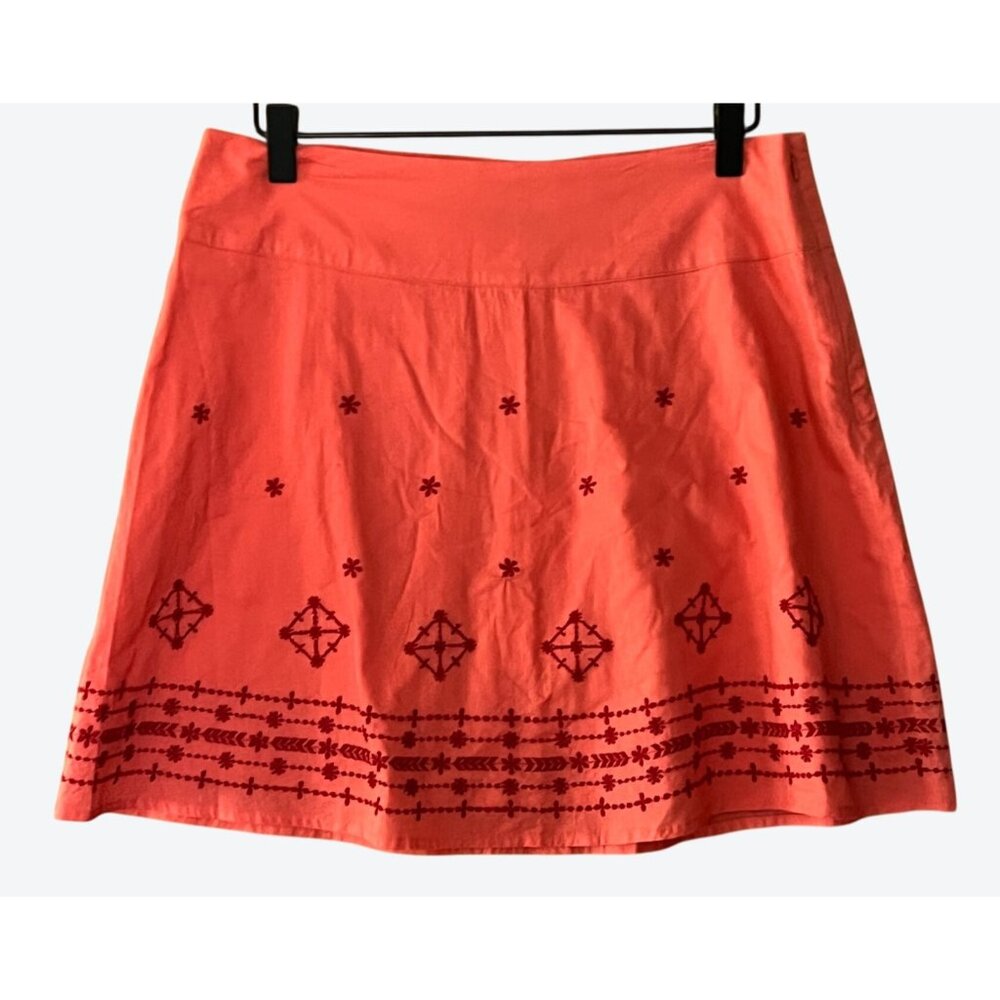 Prana Women's Size 4 Savvy Skirt Salmon Red Geometric Embroidered Waist 30" NWT